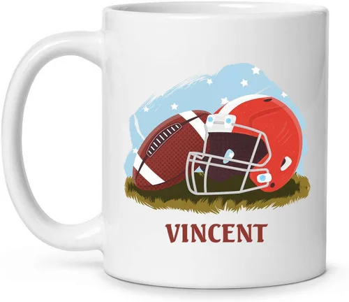 Tazas personalizadas de gran fútbol americano, Personalizado elegir nombre taza de café de fútbol americano, Taza de té de fútbol personalizado