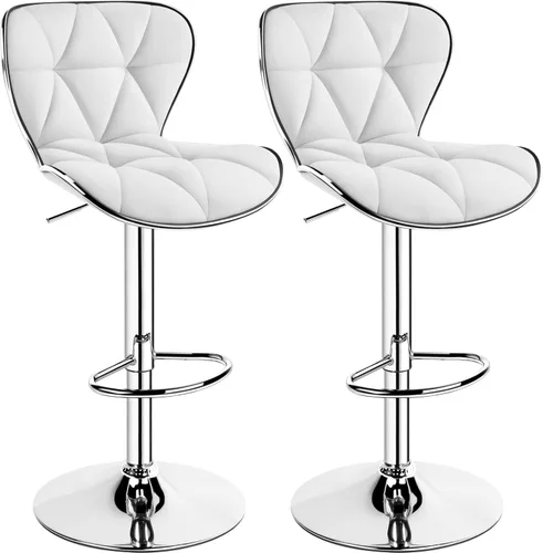 Miniatura 16 de Yaheetech Juego de 2 taburetes de bar, taburetes de bar ajustables de piel sintética con respaldo de concha, sillas de bar con reposapiés para Negro