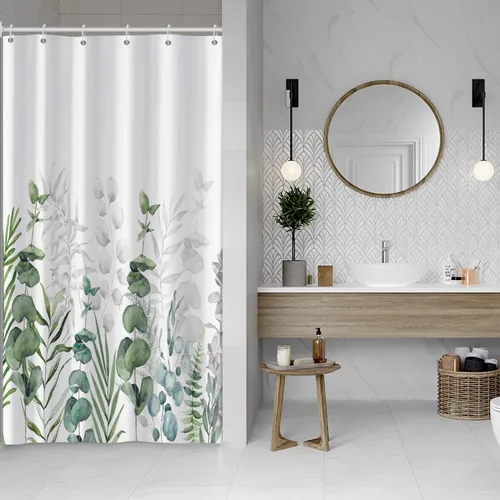 Miniatura 2 de Cortinas de ducha botánicas verdes de 36 x 72 pulgadas, hojas de eucalipto naturales de primavera para minimalismo moderno, decoración de baño, tela