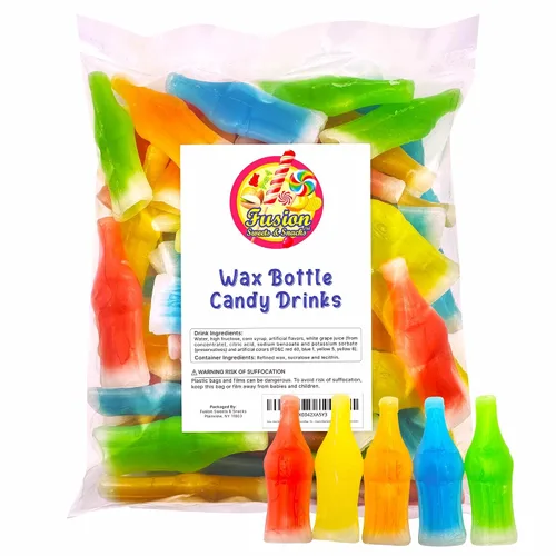 Miniatura 3 de Dulces de Botellas de Cera con Bebidas, Bolsa de 1/2 (media) Libra - Botellas de Dulce de Cera Retro, Rellenas de Líquido - Dulce Nip de Jugo