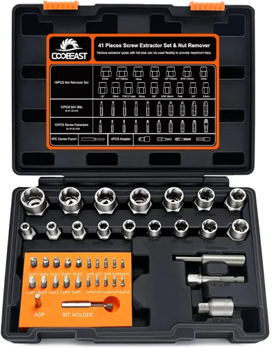 Miniatura 11 de Coobeast - Juego de extractor de pernos resistente, 13 piezas con adaptador de 3/8 pulgadas, para tuercas peladas, tornillos oxidados, redondeados