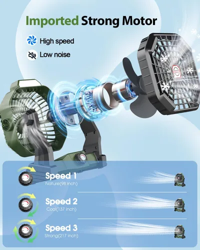 Miniatura 3 de Ventilador recargable con energía solar, (30 horas de funcionamiento) ventiladores de camping solares y linterna LED, ventilador portátil de 8