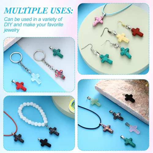 Miniatura 3 de Hicarer 25/50/75 piezas de collares de cruz de Pascua, dijes de piedra con cruz de piedra preciosa, colgante de cristal para aretes, pulseras