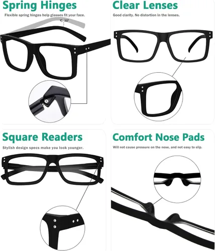 Miniatura 5 de Eyekepper Paquete de 5 gafas de lectura de gran tamaño con marco cuadrado grande para hombres y mujeres - Negro +2.50 Paquete de 5 todo negro