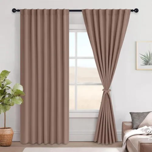 Miniatura 70 de Hiasan Cortinas opacas negras para dormitorio, cortinas opacas cortas de 45 pulgadas de largo, con aislamiento térmico, bolsillo para barra