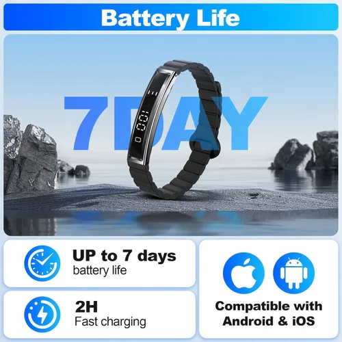 Miniatura 6 de Pulsera inteligente para mujer, rastreador de actividad de salud, monitor de frecuencia cardíaca y estrés 24/7, monitor de sueño 24H, pulsera Negro