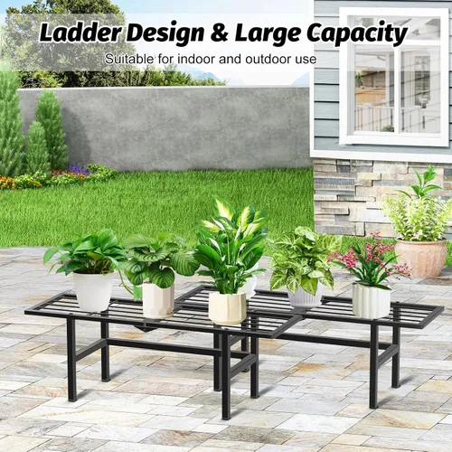 Miniatura 6 de Paquete de 2 soportes para plantas de 1 nivel para interiores y exteriores, estante plegable de metal para plantas, diseño estrecho de 8.7 pulgadas