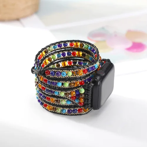 Miniatura 6 de Pulsera bohemia compatible con Apple Watch Band con cuentas para mujeres y hombres de 1.496 pulgadas, 1.575 pulgadas, 1.614 pulgadas, 1.654