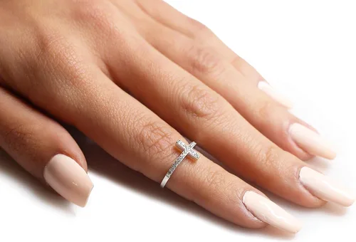 Miniatura 4 de CloseoutWarehouse Anillo de plata esterlina con cruz lateral de San Juan con circonita cúbica (opciones de color, tallas 3-13)
