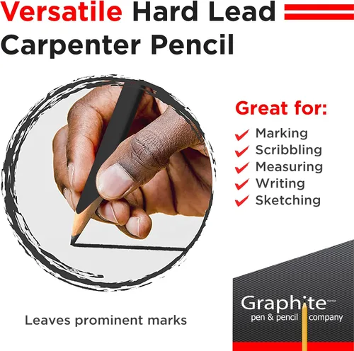 Miniatura 4 de GRAPHITE Lápices de Carpintero de Mina Dura a Granel - (1) Paquete de 12 Piezas Lápiz de Madera para Construcción #2 (HB) - Negro