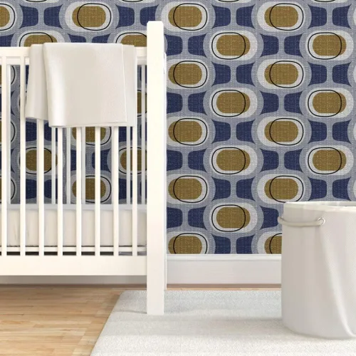 Miniatura 6 de Peel & Stick Wallpaper Swatch - Orbs Navy Brown Mid Century Modern Mod Scale 1950S 1960S 1970S Retro Circles Artistic Custom Removable Wallpaper by