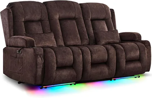 Miniatura 33 de URRED Sofá reclinable eléctrico con masaje y calor, sofá biplaza reclinable de pared con consola, sofá de casa rodante, asiento de cine en casa