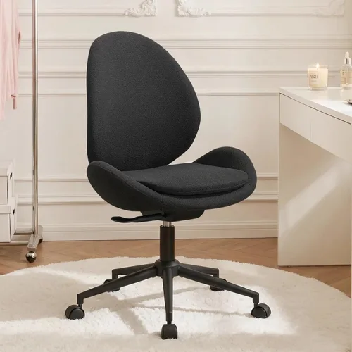 Miniatura 10 de Furniliving Silla de escritorio de felpilla sin brazos con ruedas, silla tapizada de oficina en casa con cojín de doble capa, silla giratoria Blanco
