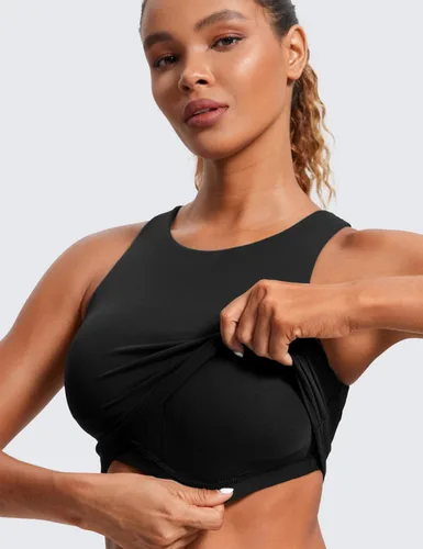 Miniatura 5 de CRZ YOGA Butterluxe - Brasier deportivo de cuello alto y espalda cruzada para mujer, camiseta corta acolchada para entrenamiento con brasier