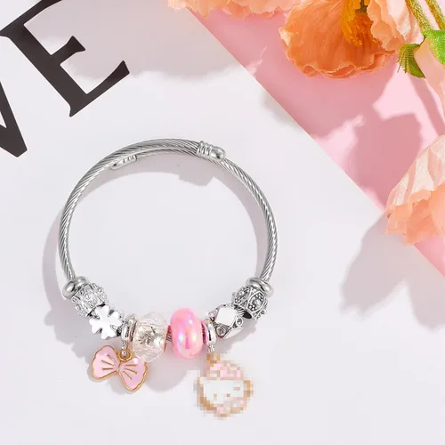 Miniatura 3 de Juego de 4 pulseras kawaii con cuentas, lindas pulseras de dibujos animados para mujeres y niñas, pulseras de amistad a juego, Cristal, cristal
