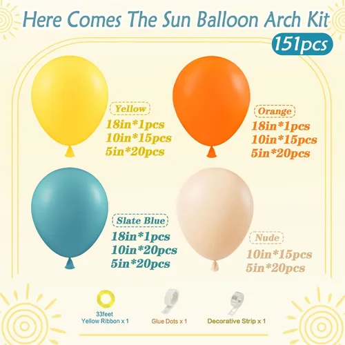 Miniatura 2 de Kit de arco de guirnalda de globos «Here Comes the Sun» de 151 piezas, estilo bohemio, retro, azul pizarra polvorienta, naranja quemado, naranja
