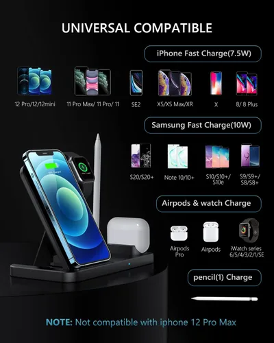 Miniatura 2 de Cargador inalámbrico, estación de carga inalámbrica 4 en 1 rápida compatible con Apple Watch, Airpods Pro, iPhone 12/12 Pro/11/11 Pro/8/X, soporte