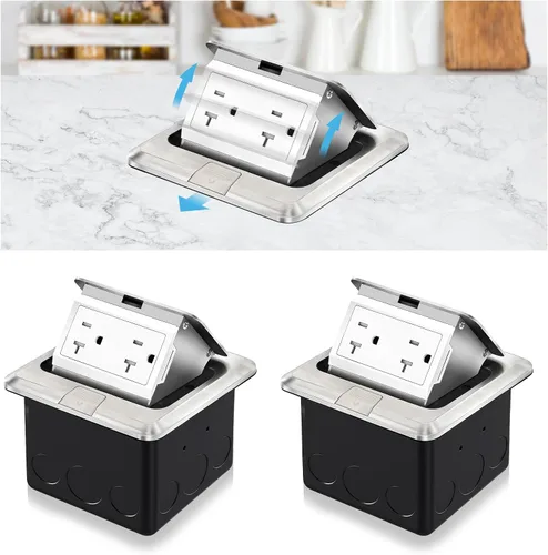 Miniatura 20 de Kit de toma de corriente eléctrica empotrada en el suelo Vagueior, caja de cubierta de toma de corriente eléctrica impermeable, salida GFCI oculta +
