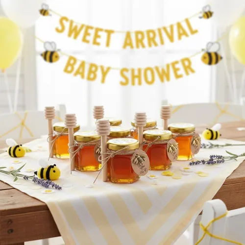 Miniatura 3 de Mini tarros de miel, 1.5 onzas de cristal hexagonal con goteros, abalorios de abeja, bolsas de regalo de organza y calcomanías, perfecto