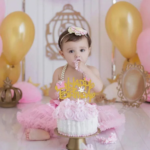 Miniatura 7 de Decoración de pastel de cumpleaños inspirada en Minnie con purpurina rosa y dorada con lazos rosas y guantes blancos para fiesta de cumpleaños