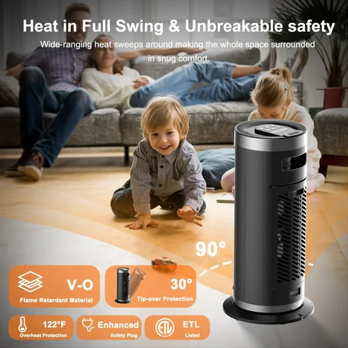 Miniatura 5 de Calentador de espacio, calentadores eléctricos portátiles de 1500 W para uso en interiores con control remoto y termostato, 4 modos, temporizador
