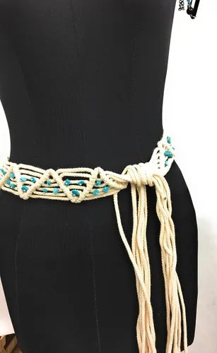 Miniatura 4 de Cinturón de cuerda trenzada con cuentas de jade para mujer, talla única, ajustable, 62 pulgadas, longitud completa, Natural