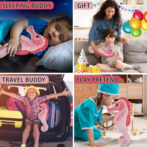 Miniatura 4 de DolliBu - Peluche de caballito de mar rosa, súper suave, lindo animal de peluche para niños y adultos, adorable juguete de regalo para niñas