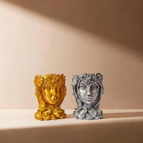 Miniatura 9 de Maceta de cabeza con cara de diosa con orificio de drenaje - Linda maceta de diosa de resina