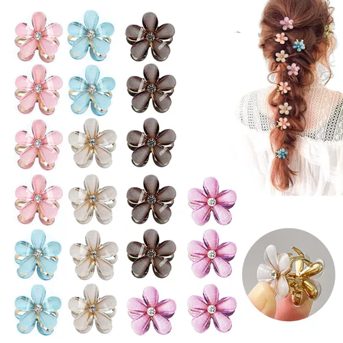 20 piezas Mini Pinzas para el pelo con flores pequeñas, cristal, diseño de primavera, pinzas para niñas y mujeres, lindos pasadores de pelo con