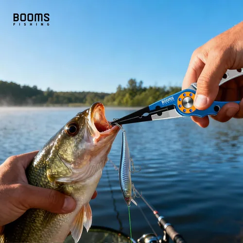 Miniatura 2 de Booms Fishing X1 Alicates de pesca de aluminio, removedor de ganchos, corte de línea trenzada, y partición de anillo con cordón y recubrimiento Azul