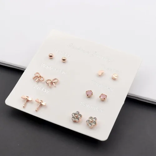 Miniatura 7 de Juego de 6 pares de aretes pequeños para mujer, hipoalergénicos, a la moda, múltiples aretes tipo dormilona