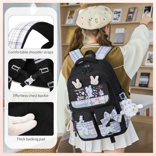 Miniatura 5 de CYOQX Mochila escolar para niñas, 3 piezas, con lonchera, juego de mochila para adolescentes y niñas, linda mochila escolar para niños y niñas