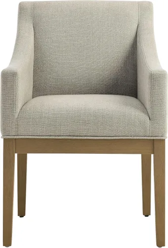 Miniatura 8 de Modway Alton Silla de comedor tapizada con brazos en lino natural – Silla de cocina acolchada moderna de mediados de siglo con patas de madera
