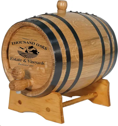 Miniatura 8 de Barril decorativo de ron de roble blanco de 2 litros con soporte de madera, moño y espita Solo para exhibición, decoración de barra de whisky