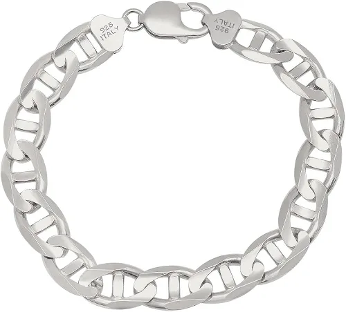 Savlano Pulsera de plata de ley 925 italiana de eslabones marinos sólidos para hombres y mujeres, fabricada en Italia, viene con una caja de regalo,