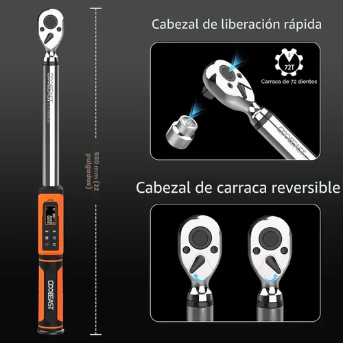 Miniatura 2 de Llave dinamométrica digital, destornillador de torsión electrónico de 1/2 unidad con valor preestablecido (3.76-250.8 pies-libras/5.1-340Nm)
