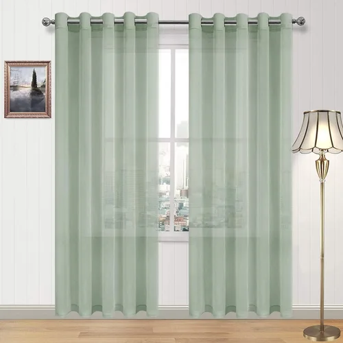 Miniatura 187 de DWCN Cortinas traslúcidas color verde frijol para sala de estar y dormitorio - Cortinas voile con aspecto de lino sintético con ojales en la parte
