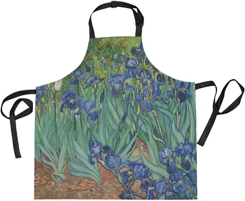Hokkien Van Gogh Irises - Delantal de cocina para el hogar para mujeres y hombres con bolsillos, delantal ajustable unisex perfecto para barbacoa,