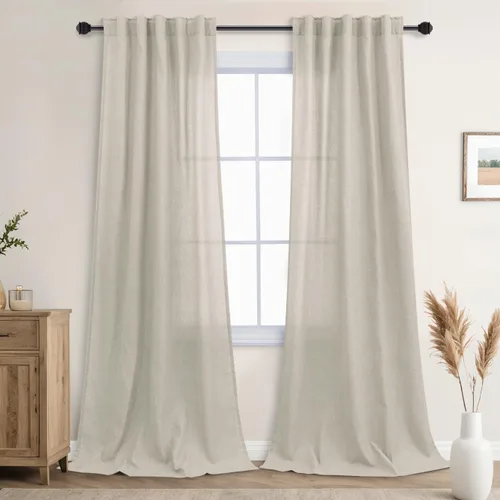 Miniatura 55 de Cortinas de lino azul claro de 90 pulgadas de largo para sala de estar, dormitorio de niñas, guardería, decoración acogedora de verano, bolsillo