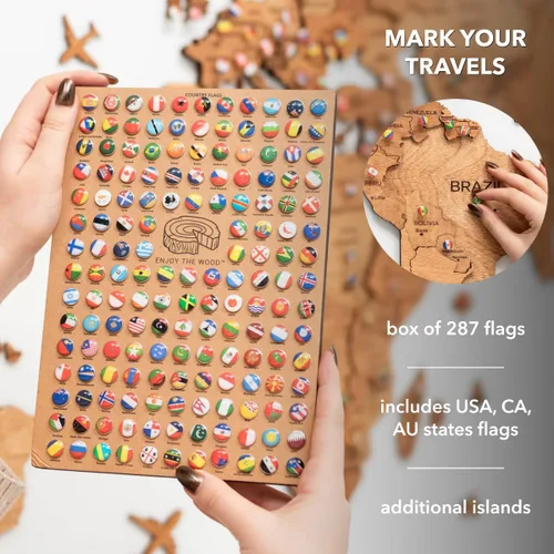 Miniatura 6 de Enjoy The Wood Arte de pared de mapa del mundo de madera 3D, mapa de viaje grande con alfileres para decoración artística, mapa decorativo del mundo