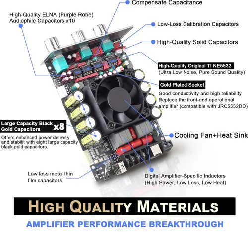 Miniatura 3 de Tablero amplificador de audio de 440 W con control de agudos y graves, chips TPA3251, CC 12-36V, entradas Bluetooth 5.2 y AUX, placa AMP estéreo