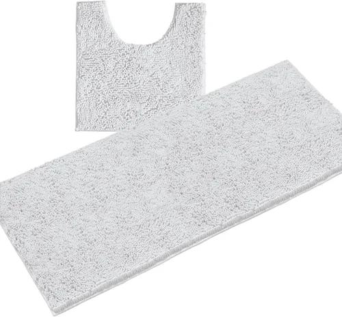 Miniatura 20 de LuxUrux Juego de 2 tapetes de baño de felpa extrasuave, material de microfibra de felpilla de 1 pulgada, color verde súper absorbente