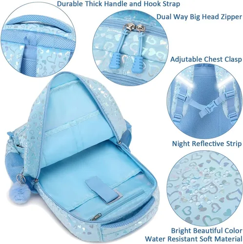 Miniatura 83 de Juego de mochila para niñas y adolescentes, mochila escolar para niños con bolsa para el almuerzo, estuche para lápices, mochilas escolares