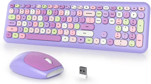 Miniatura 10 de Combo de teclado y mouse inalámbricos para máquina de escribir, 2.4G Office 104 teclas de tamaño completo, retro punk, lindo negro con teclas