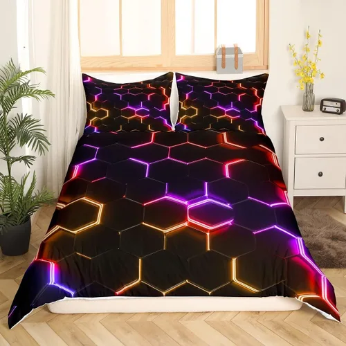 Miniatura 20 de Funda de edredón de panal para niños, hombres y niñas, juego de ropa de cama moderno con temática geométrica hexagonal, diseño de cuadrícula