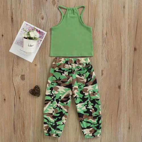 Miniatura 74 de Mandizy Conjunto de ropa de otoño para bebé niña pequeña, sudadera de manga larga con estampado de letras bendecidas, pantalones de camuflaje