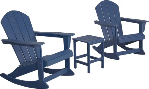 Miniatura 10 de WestinTrends Malibu - Juego de 3 sillas mecedoras Adirondack de polietileno para exteriores y patio con mesa auxiliar (2 plazas), color azul marino