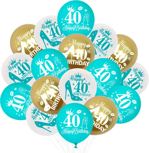 Miniatura 9 de Globos de cumpleaños número 10, paquete de 45 decoraciones de cumpleaños de dos dígitos, color turquesa, juego de globos de látex azul y blanco