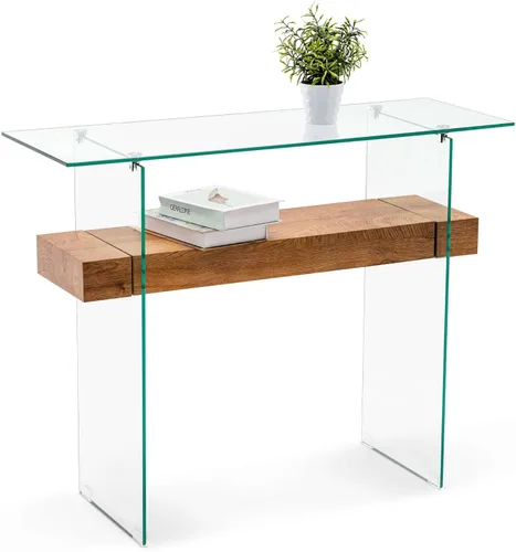 Miniatura 18 de ivinta Mesa consola de vidrio con almacenamiento, mesa de entrada moderna de 39.4 pulgadas para sala de estar, vestíbulo, pasillo, dormitorio 5101