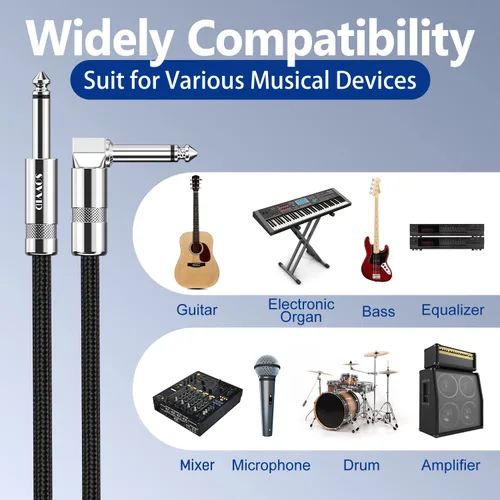 Miniatura 2 de Cable de guitarra de 10 pies para instrumento profesional, cable AMP para guitarra eléctrica, cable TS versión actualizada 1/4 TS para guitarra